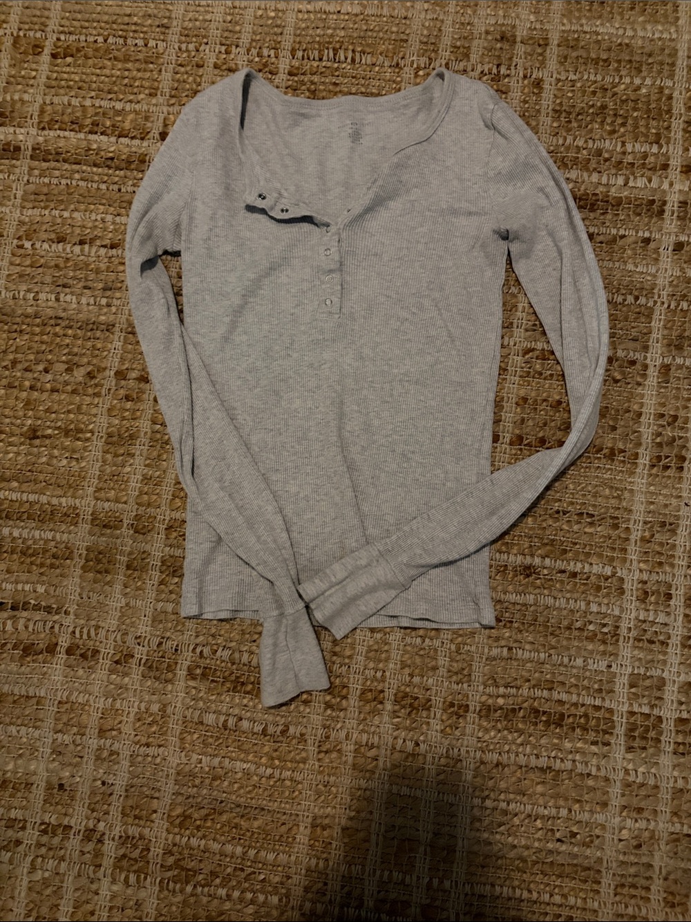 Brandy Melville Light Gray Ribbed Henley Long Sleeve Top